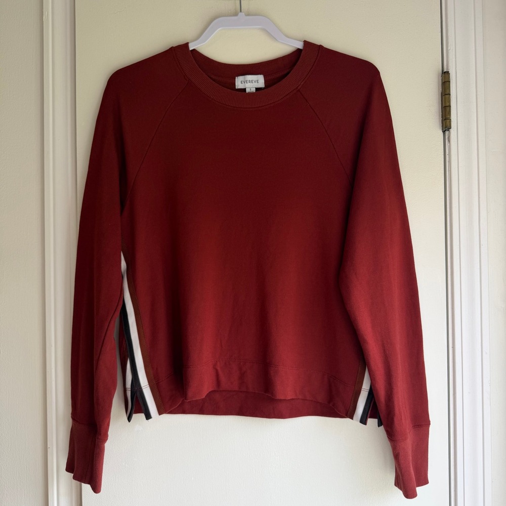 Evereve Brick Red Pullover Sweatshirt with Side Stripe Detail